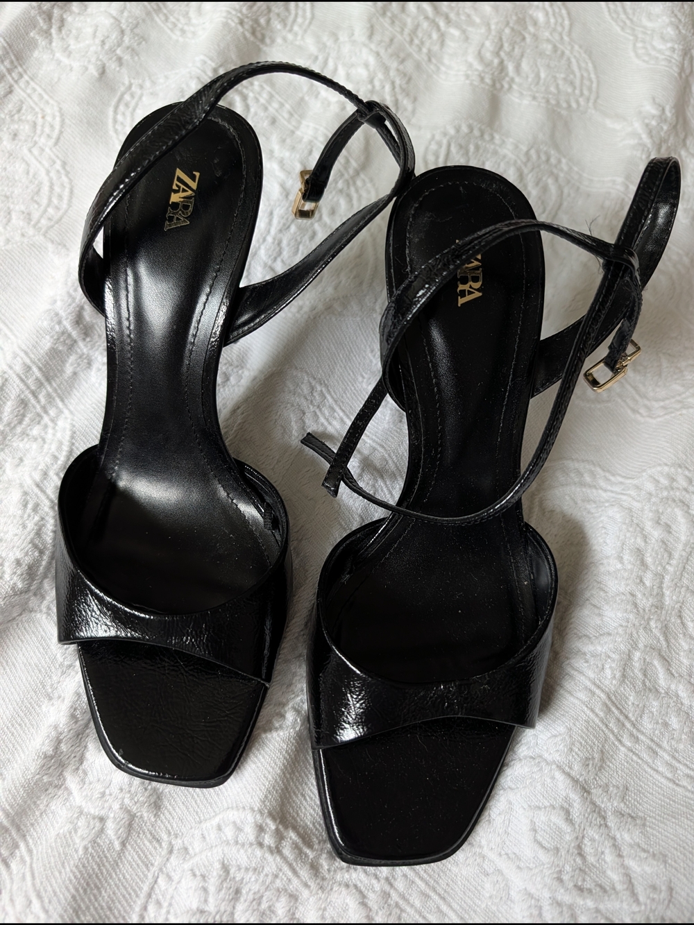 Zara Black Strappy Square-Toe Heels